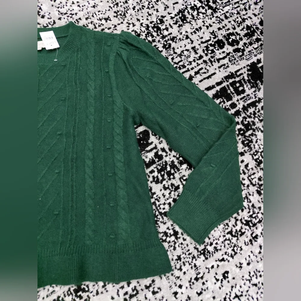 LOFT Green Bobble Knit Ruffle Hem Sweater | Size Large | NWT
